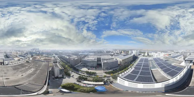 360° aerial panorama of YAOSHG flexographic printing machine manufacturing campus in Wenzhou, China